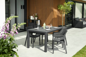 Tavolo da esterno Listowel, Base per picnic, Piano da pranzo da giardino, Banco outdoor multiuso, 147x90 h75 cm, Antracite