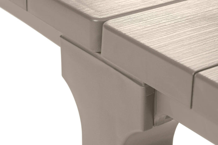 Tavolo da esterno Brossard, Base per picnic, Piano da pranzo da giardino, Banco outdoor multiuso, 294x90 h75 cm, Tortora