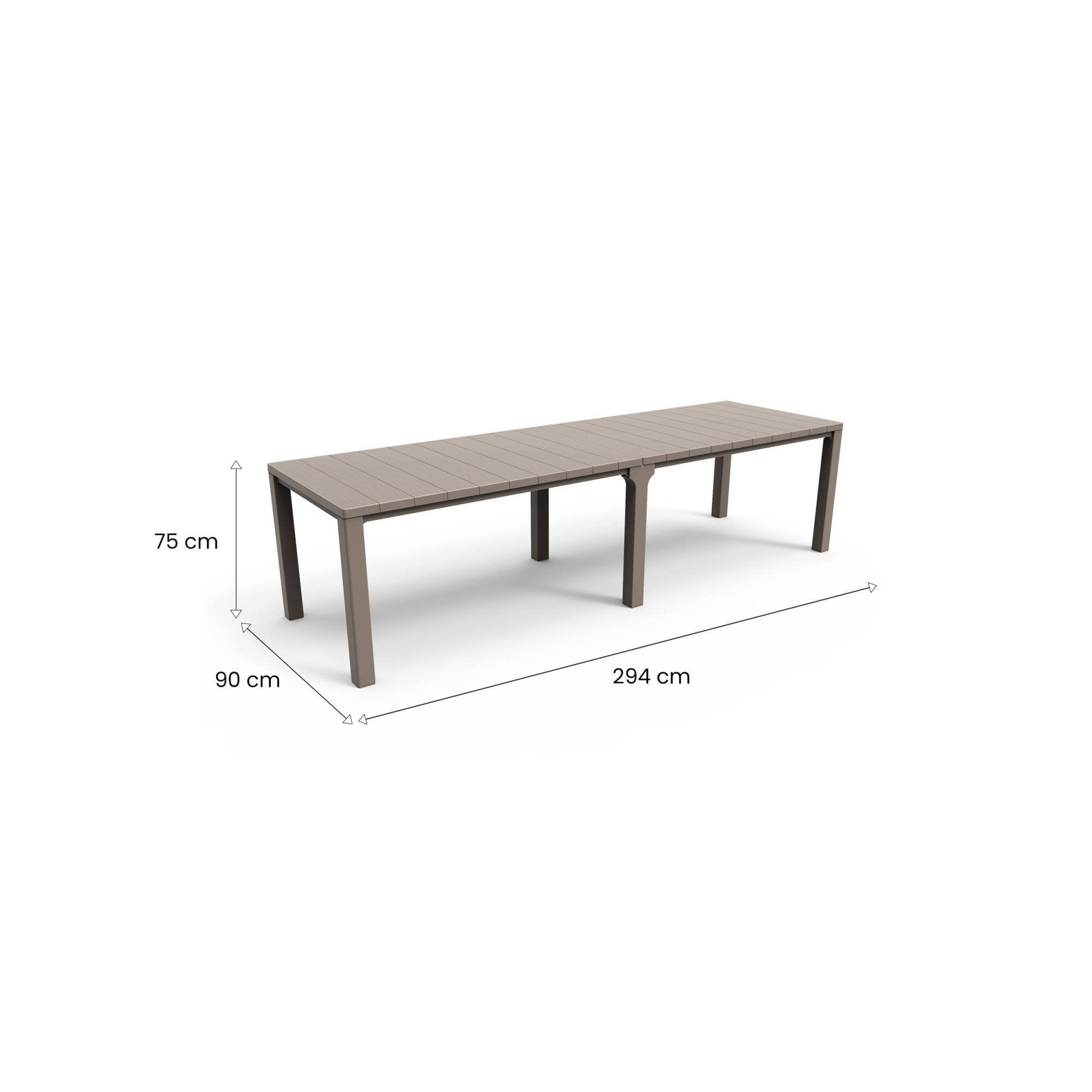 Tavolo da esterno Brossard, Base per picnic, Piano da pranzo da giardino, Banco outdoor multiuso, 294x90 h75 cm, Tortora