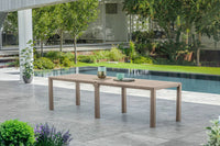 Tavolo da esterno Brossard, Base per picnic, Piano da pranzo da giardino, Banco outdoor multiuso, 294x90 h75 cm, Tortora