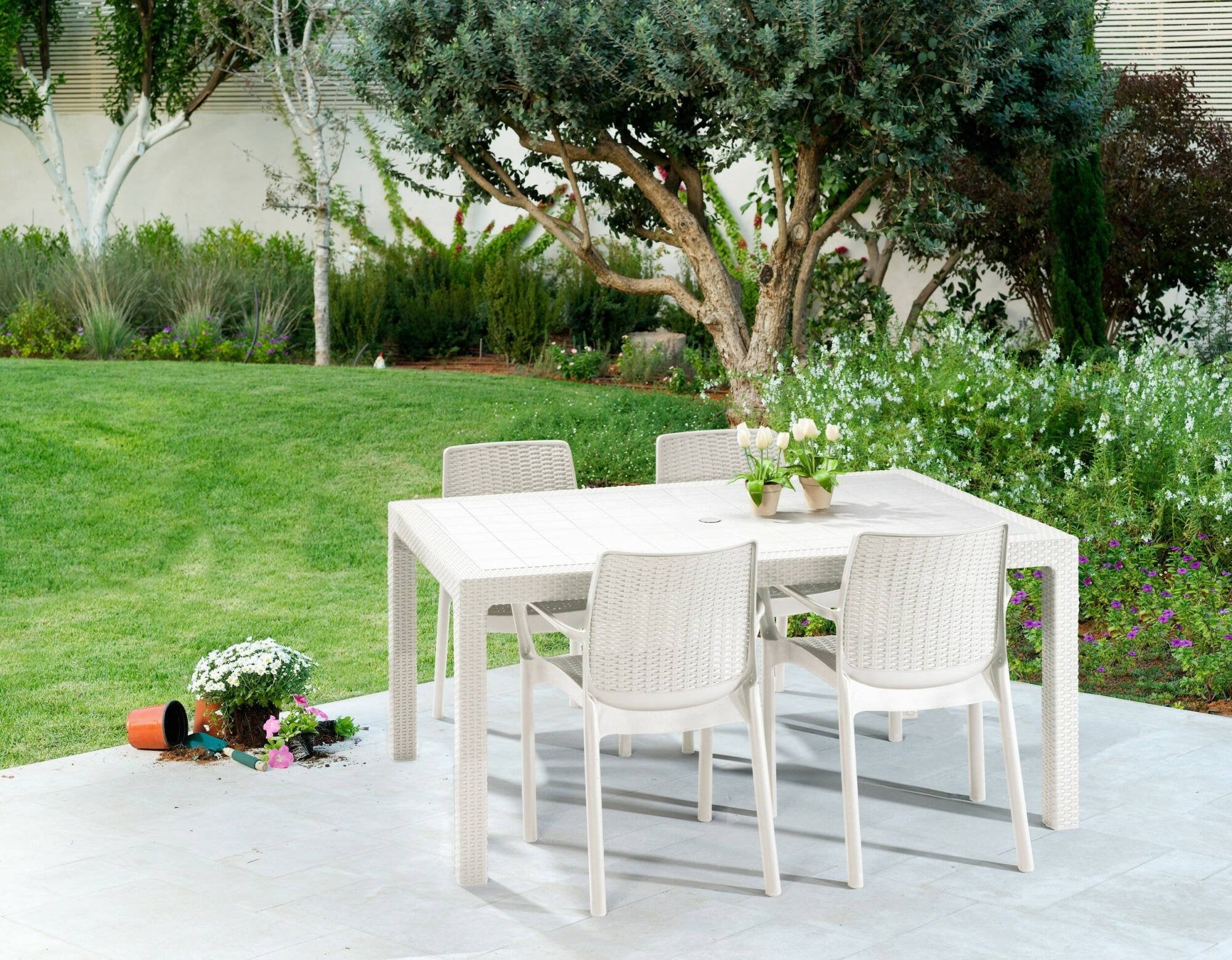 Tavolo da esterno Pickering, Base per picnic, Piano da pranzo da giardino, Banco outdoor multiuso, 95x161 h75 cm, Bianco