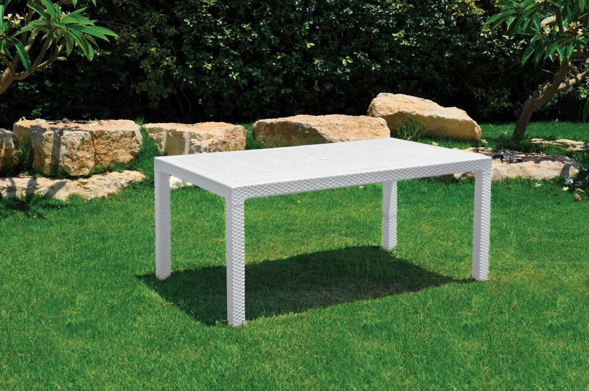 Tavolo da esterno Pickering, Base per picnic, Piano da pranzo da giardino, Banco outdoor multiuso, 95x161 h75 cm, Bianco