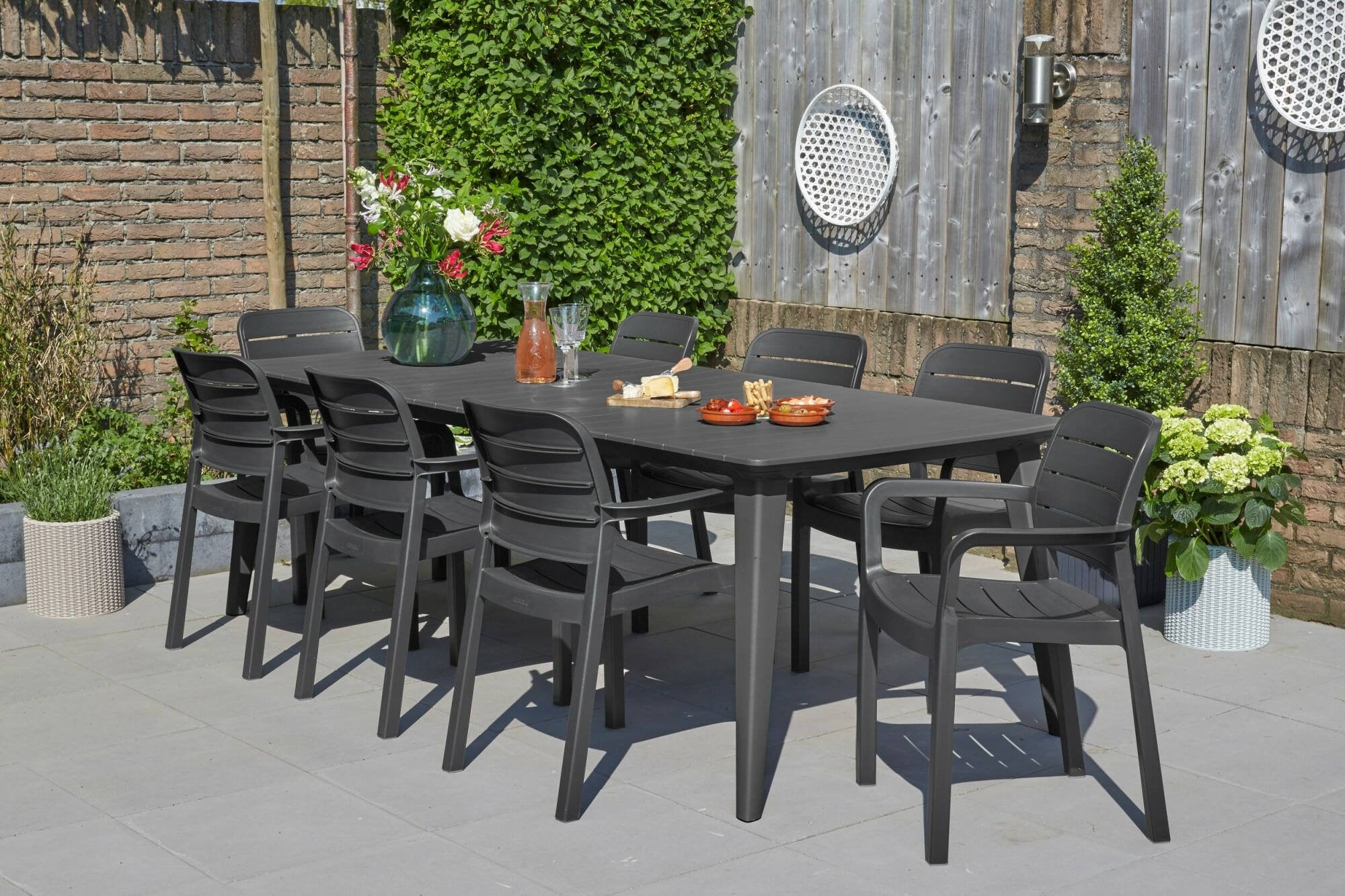 Tavolo da esterno Camrose, Base per picnic, Piano da pranzo da giardino, Banco outdoor multiuso, 235x98 h74 cm, Antracite