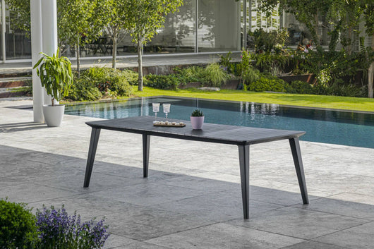 Tavolo da esterno Camrose, Base per picnic, Piano da pranzo da giardino, Banco outdoor multiuso, 235x98 h74 cm, Antracite