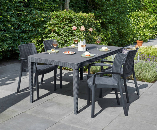 Tavolo da esterno Salmon, Base per picnic, Piano da pranzo da giardino, Banco outdoor multiuso, 160x90 h74 cm, Antracite