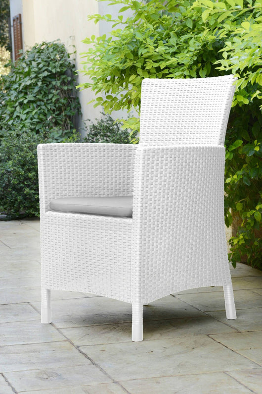 Poltrona da esterno Steinbach, Poltroncina da giardino, Seduta outdoor, Poltrona per esterni, 62x60 h89 cm, Bianco