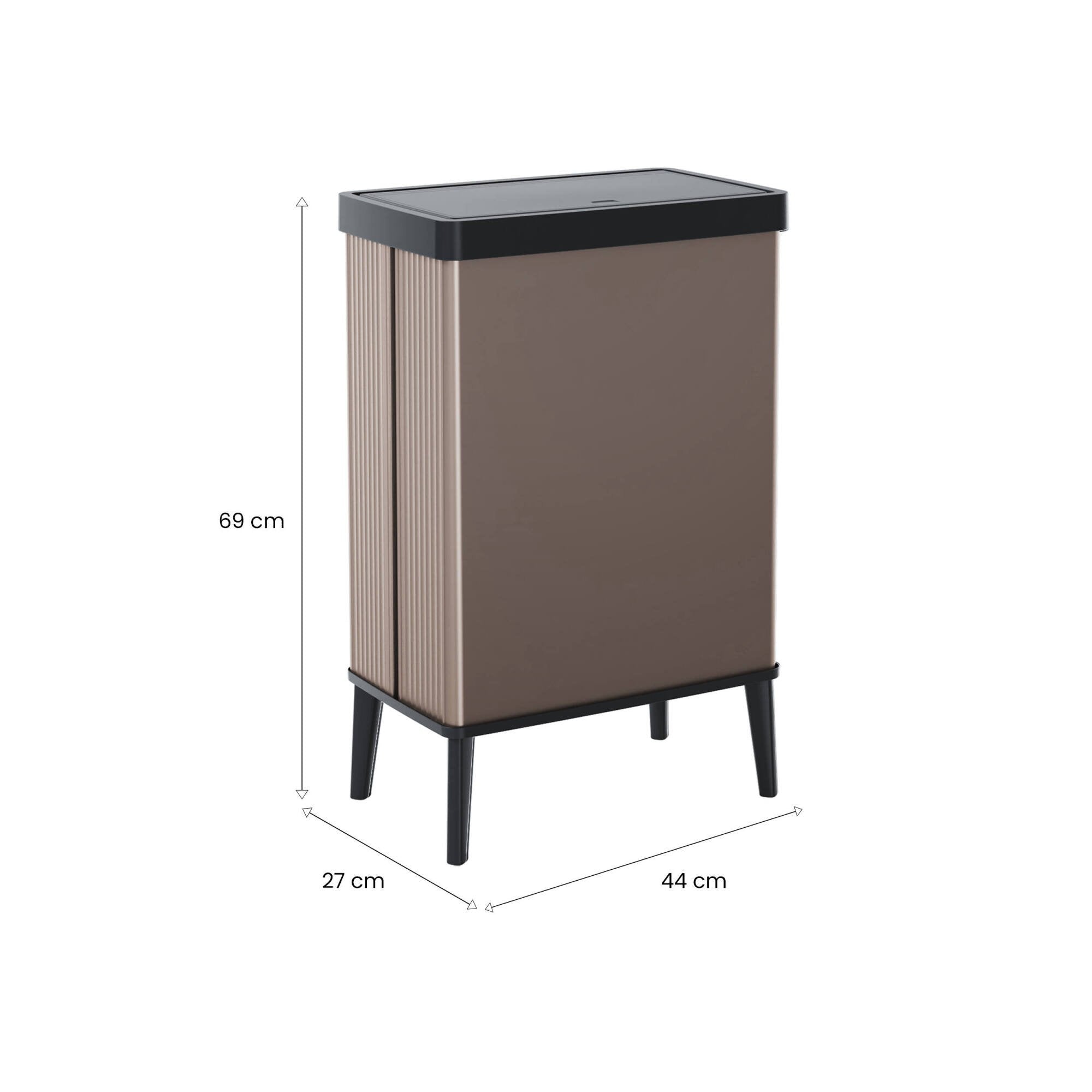 Pattumiera Tofino, Cestino portarifiuti, Bidone per raccolta differenziata, Mobile per spazzatura, 44x27 h69 cm, Marrone