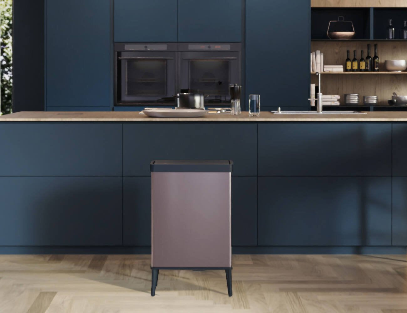 Pattumiera Tofino, Cestino portarifiuti, Bidone per raccolta differenziata, Mobile per spazzatura, 44x27 h69 cm, Marrone