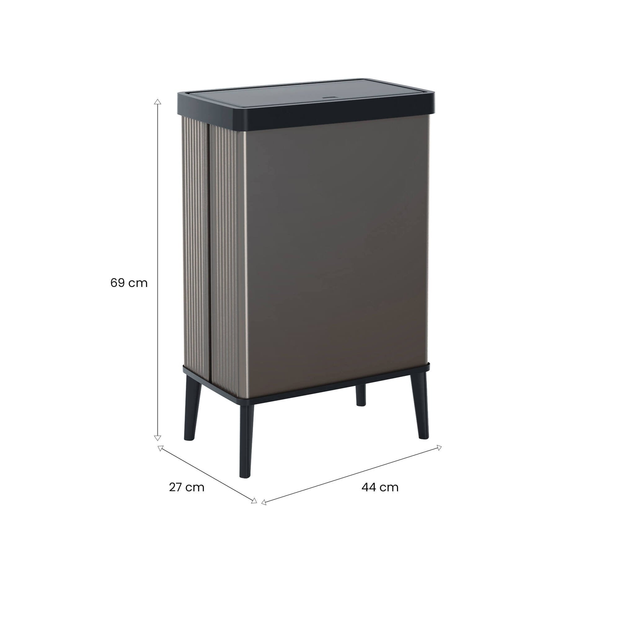 Pattumiera Tofino, Cestino portarifiuti, Bidone per raccolta differenziata, Mobile per spazzatura, 44x27 h69 cm, Grigio scuro