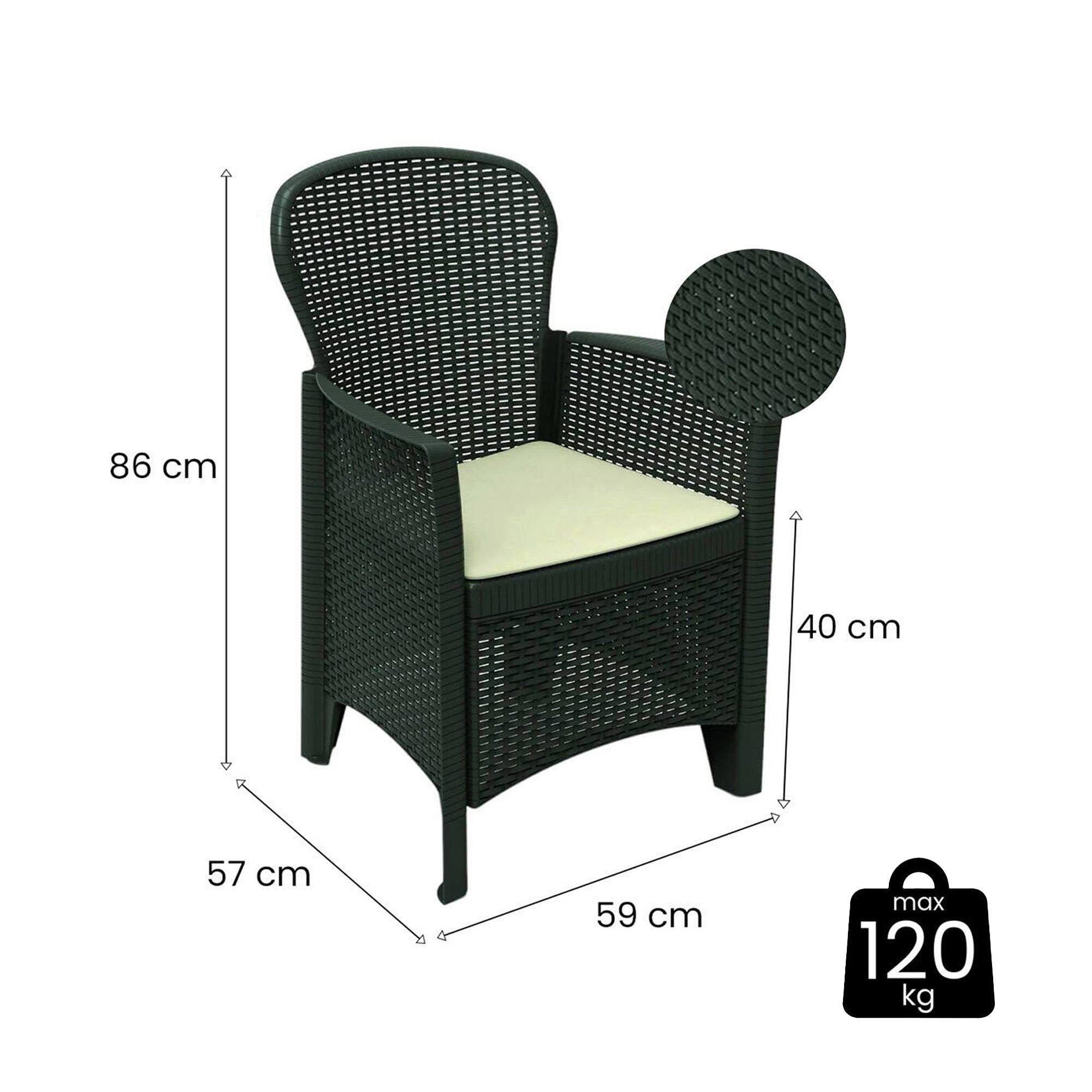Set di 4 sedie da esterno Amilton, Seduta da giardino, Per indoor o outdoor, Con braccioli, Made in Italy, 59x57 h86 cm, Antracite
