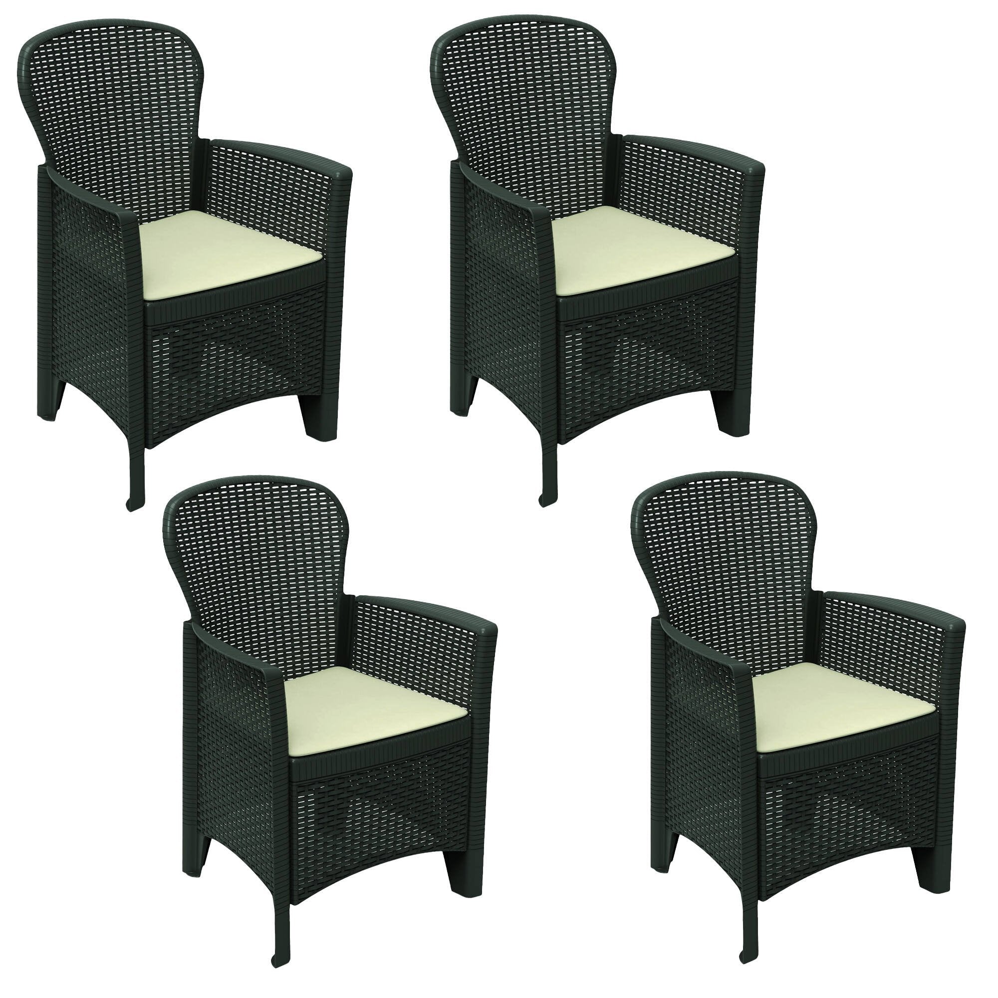 Set di 4 sedie da esterno Amilton, Seduta da giardino, Per indoor o outdoor, Con braccioli, Made in Italy, 59x57 h86 cm, Antracite