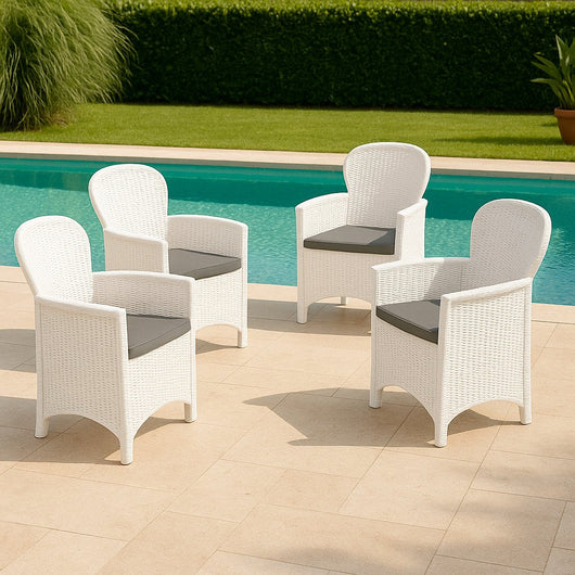Set di 4 sedie da esterno Amilton, Seduta da giardino, Per indoor o outdoor, Con braccioli, Made in Italy, 59x57 h86 cm, Bianco