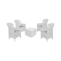 Set salotto da esterno Sulzano, Salottino outdoor o indoor, 4 poltrone con braccioli con un tavolino contenitore, Made in Italy, Bianco
