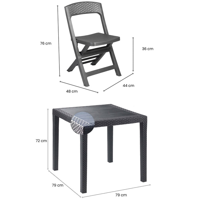 Set salotto da esterno Sanzeno, Salottino outdoor o indoor, Tavolo quadrato con 2 sedie pieghevoli, Made in Italy, Antracite