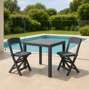 Set salotto da esterno Sanzeno, Salottino outdoor o indoor, Tavolo quadrato con 2 sedie pieghevoli, Made in Italy, Antracite