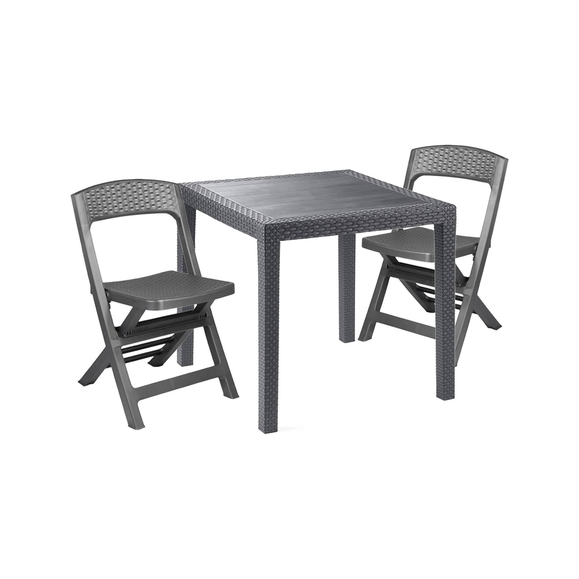 Set salotto da esterno Sanzeno, Salottino outdoor o indoor, Tavolo quadrato con 2 sedie pieghevoli, Made in Italy, Antracite