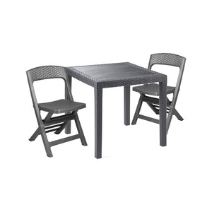 Set salotto da esterno Sanzeno, Salottino outdoor o indoor, Tavolo quadrato con 2 sedie pieghevoli, Made in Italy, Antracite