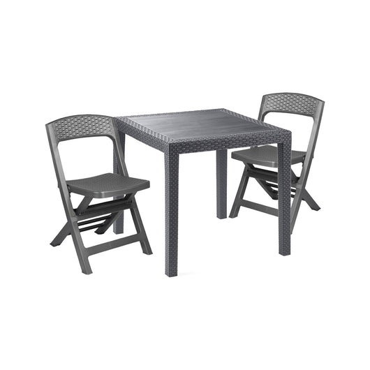 Set salotto da esterno Sanzeno, Salottino outdoor o indoor, Tavolo quadrato con 2 sedie pieghevoli, Made in Italy, Antracite