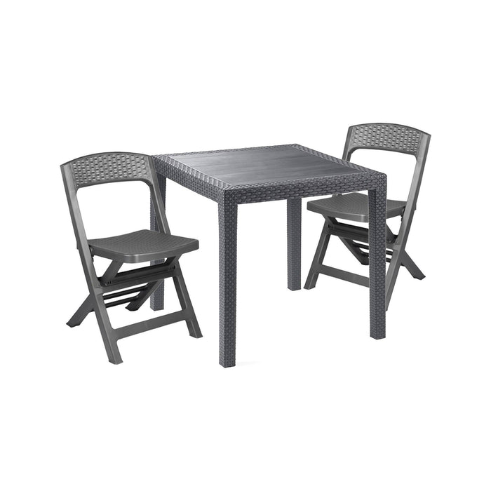 Set salotto da esterno Sanzeno, Salottino outdoor o indoor, Tavolo quadrato con 2 sedie pieghevoli, Made in Italy, Antracite