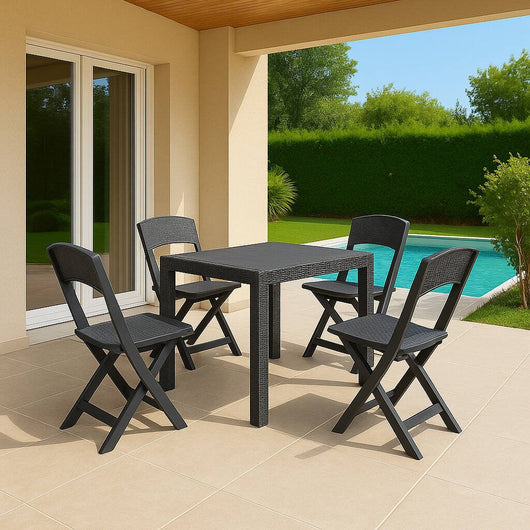 Set salotto da esterno Sanzeno, Salottino outdoor o indoor, Tavolo quadrato con 2 sedie pieghevoli, Made in Italy, Antracite
