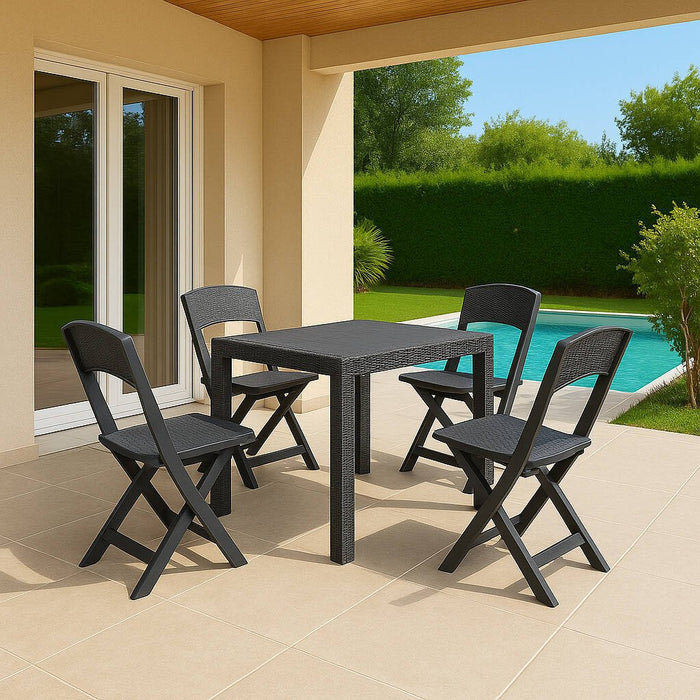 Set salotto da esterno Sanzeno, Salottino outdoor o indoor, Tavolo quadrato con 2 sedie pieghevoli, Made in Italy, Antracite