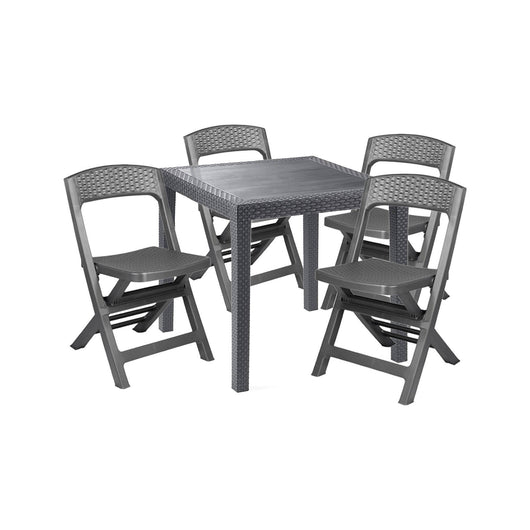 Set salotto da esterno Sanzeno, Salottino outdoor o indoor, Tavolo quadrato con 2 sedie pieghevoli, Made in Italy, Antracite