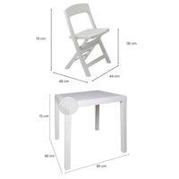 Set salotto da esterno Sanzeno, Salottino outdoor o indoor, Tavolo quadrato con 2 sedie pieghevoli, Made in Italy, Bianco