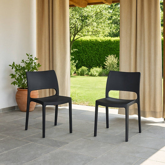 Set di 2 sedie da esterno Cereseto, Seduta da giardino, Per indoor o outdoor, Impilabile, Made in Italy, 47x53 h82 cm, Antracite