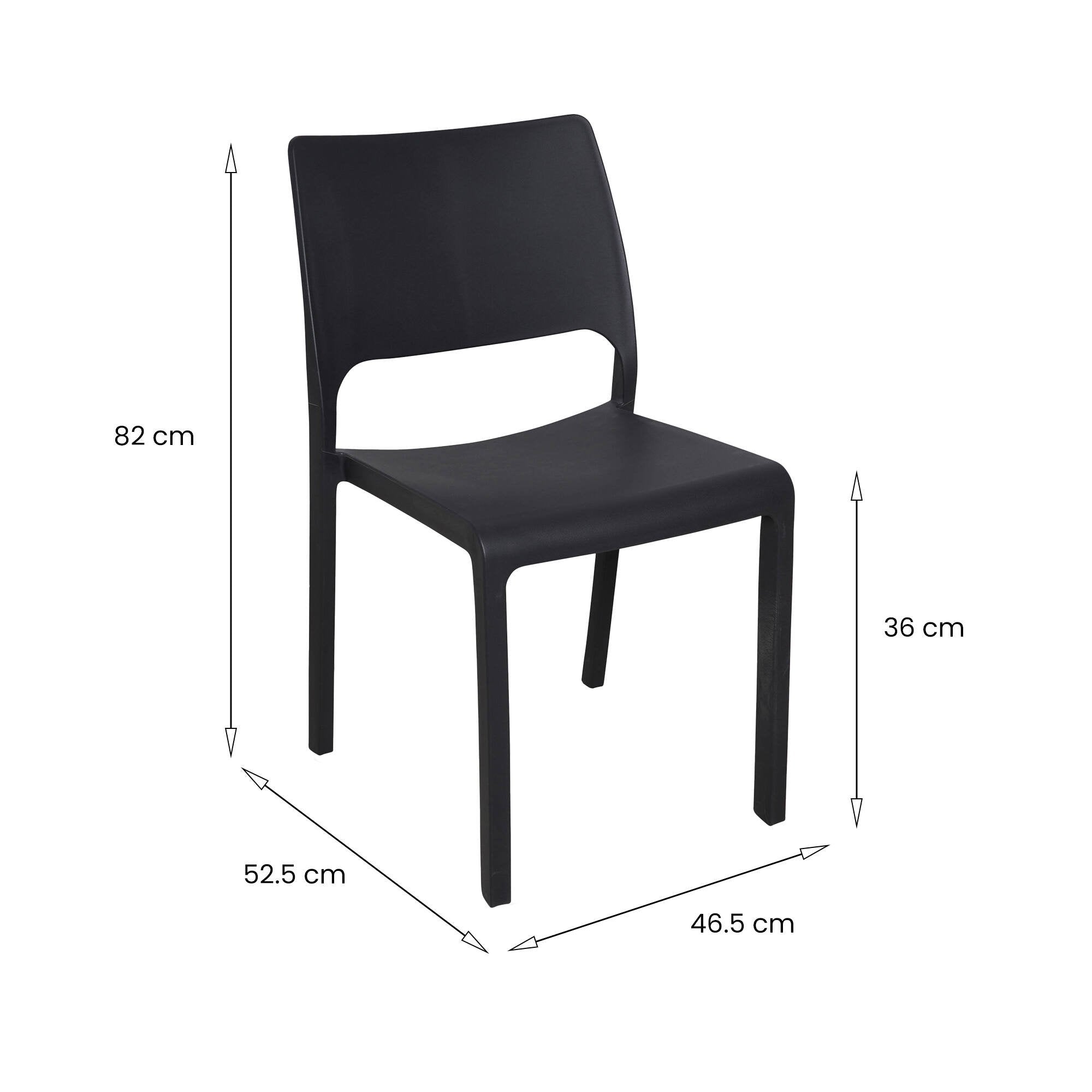 Set di 4 sedie da esterno Cereseto, Seduta da giardino, Per indoor o outdoor, Impilabile, Made in Italy, 47x53 h82 cm, Antracite