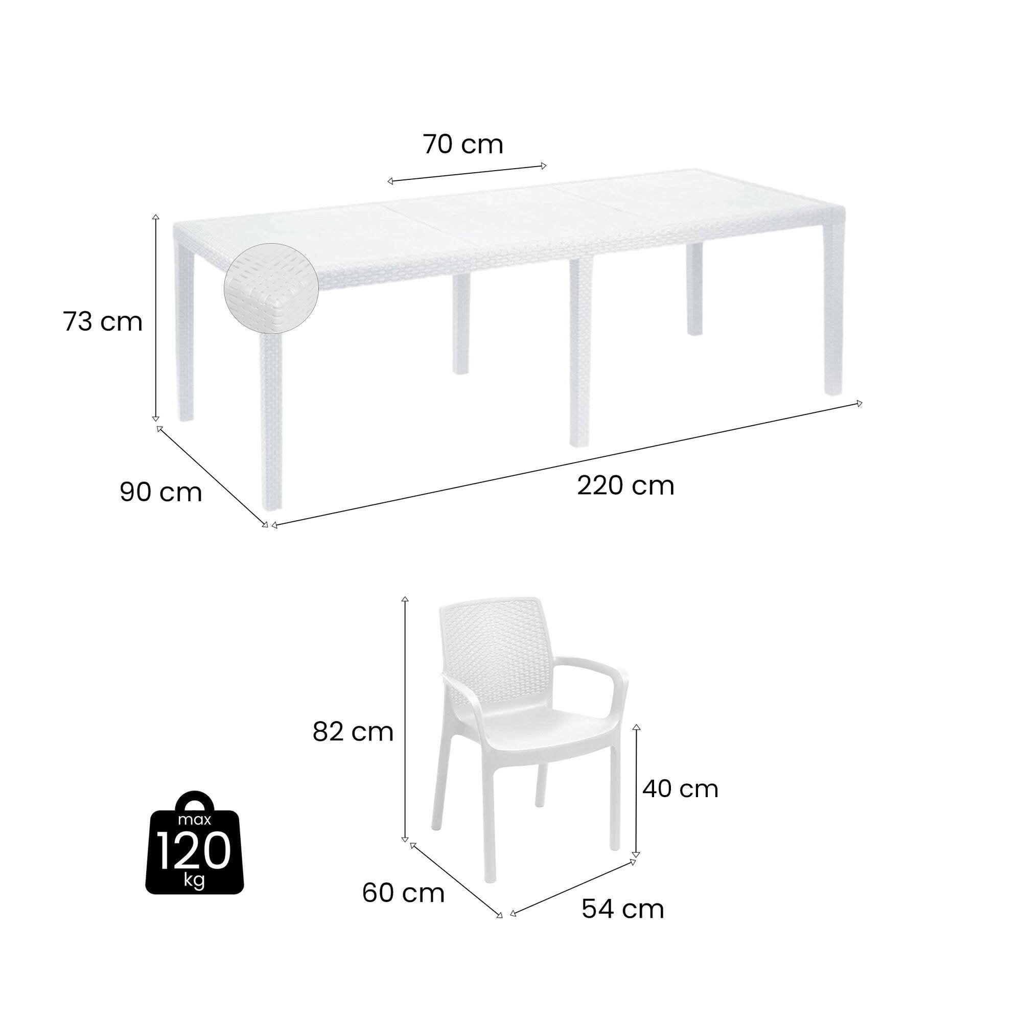 Set tavolo e sedie Cortanze, Salottino indoor, Tavolo rettangolare allungabile con 4 sedie con braccioli, Made in Italy, Bianco