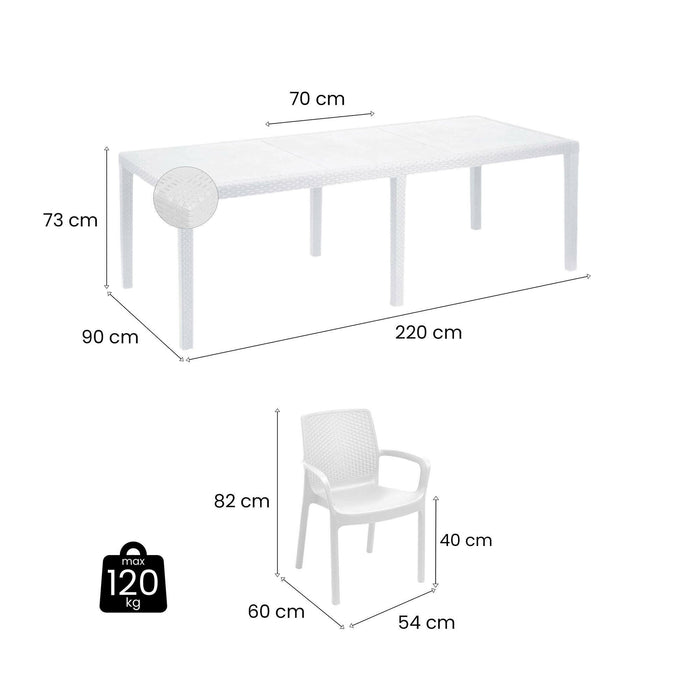 Set tavolo e sedie Cortanze, Salottino indoor, Tavolo rettangolare allungabile con 4 sedie con braccioli, Made in Italy, Bianco