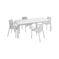 Set tavolo e sedie Cortanze, Salottino indoor, Tavolo rettangolare allungabile con 4 sedie con braccioli, Made in Italy, Bianco