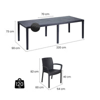 Set tavolo e sedie Cortanze, Salottino indoor, Tavolo rettangolare allungabile con 8 sedie con braccioli, Made in Italy, Antracite