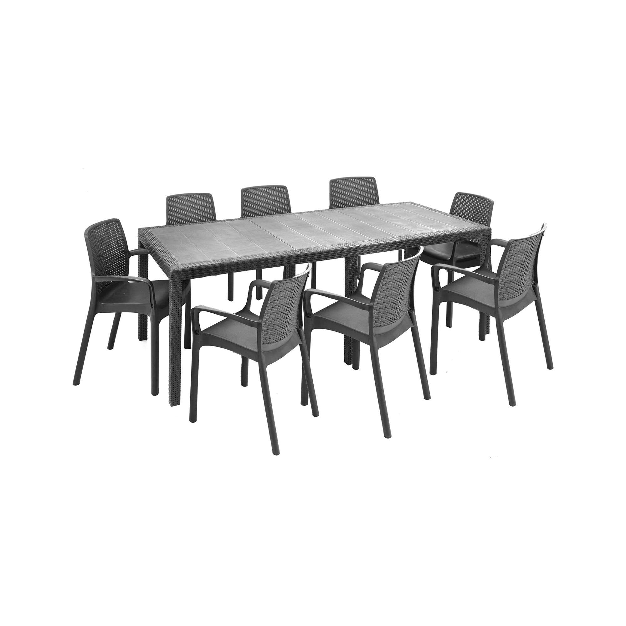 Set tavolo e sedie Cortanze, Salottino indoor, Tavolo rettangolare allungabile con 8 sedie con braccioli, Made in Italy, Antracite