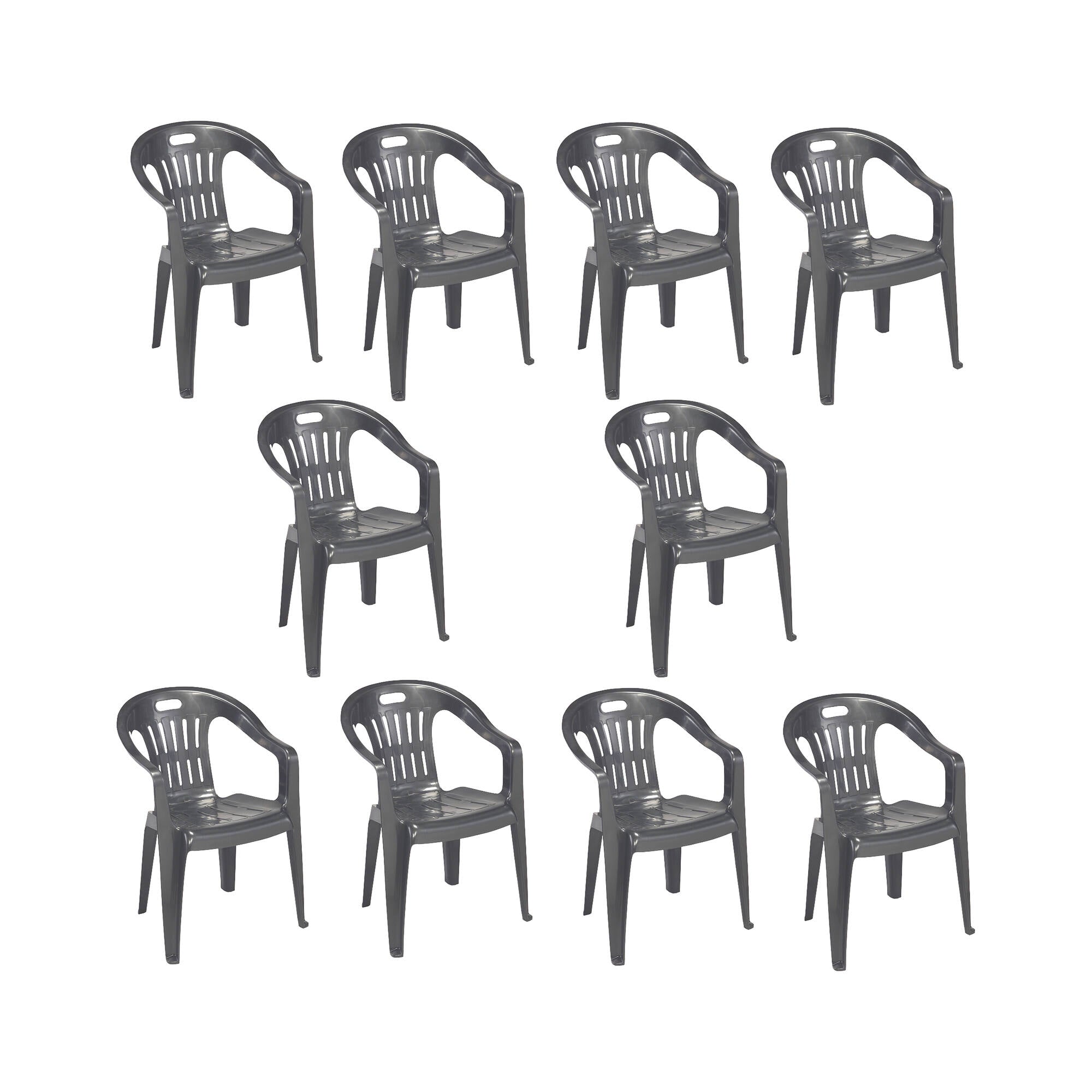 Set di 10 sedie da esterno Aringa, Seduta da giardino, Per indoor o outdoor, Con braccioli e impilabile, Made in Italy, 56x55 h78 cm, Antracite