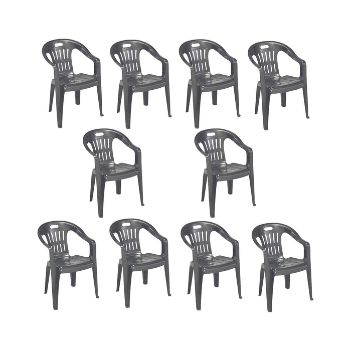 Set di 10 sedie da esterno Aringa, Seduta da giardino, Per indoor o outdoor, Con braccioli e impilabile, Made in Italy, 56x55 h78 cm, Antracite