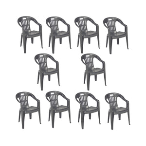 Set di 10 sedie da esterno Aringa, Seduta da giardino, Per indoor o outdoor, Con braccioli e impilabile, Made in Italy, 56x55 h78 cm, Antracite