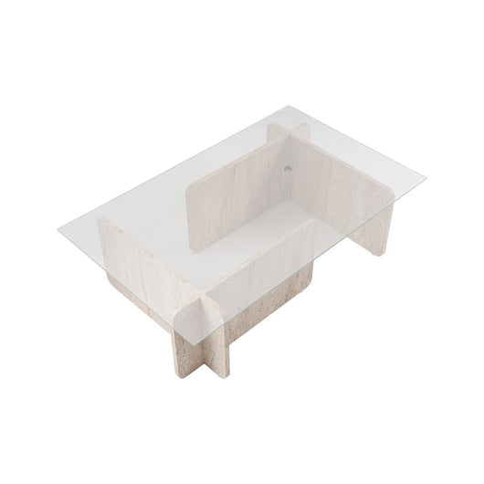 Tavolino da salotto Rhysand, Tavolo basso da caffè, Portariviste per divano, Ripiano da soggiorno, 105x65 h30 cm, Beige e Marmo