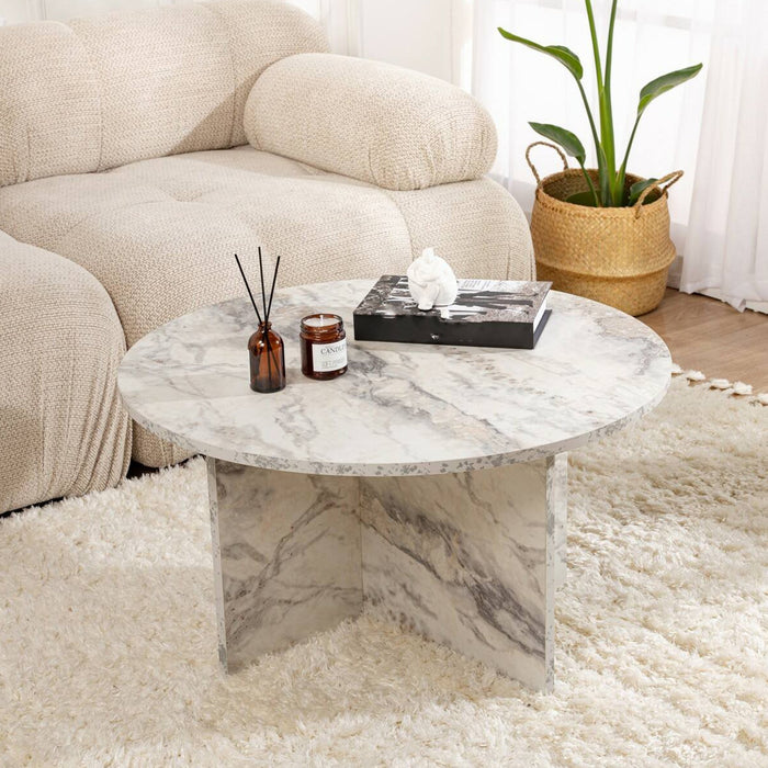 Tavolino da salotto Tamlin, Tavolo basso da caffè, Portariviste per divano, Ripiano da soggiorno, 80x80 h45 cm, Marmo