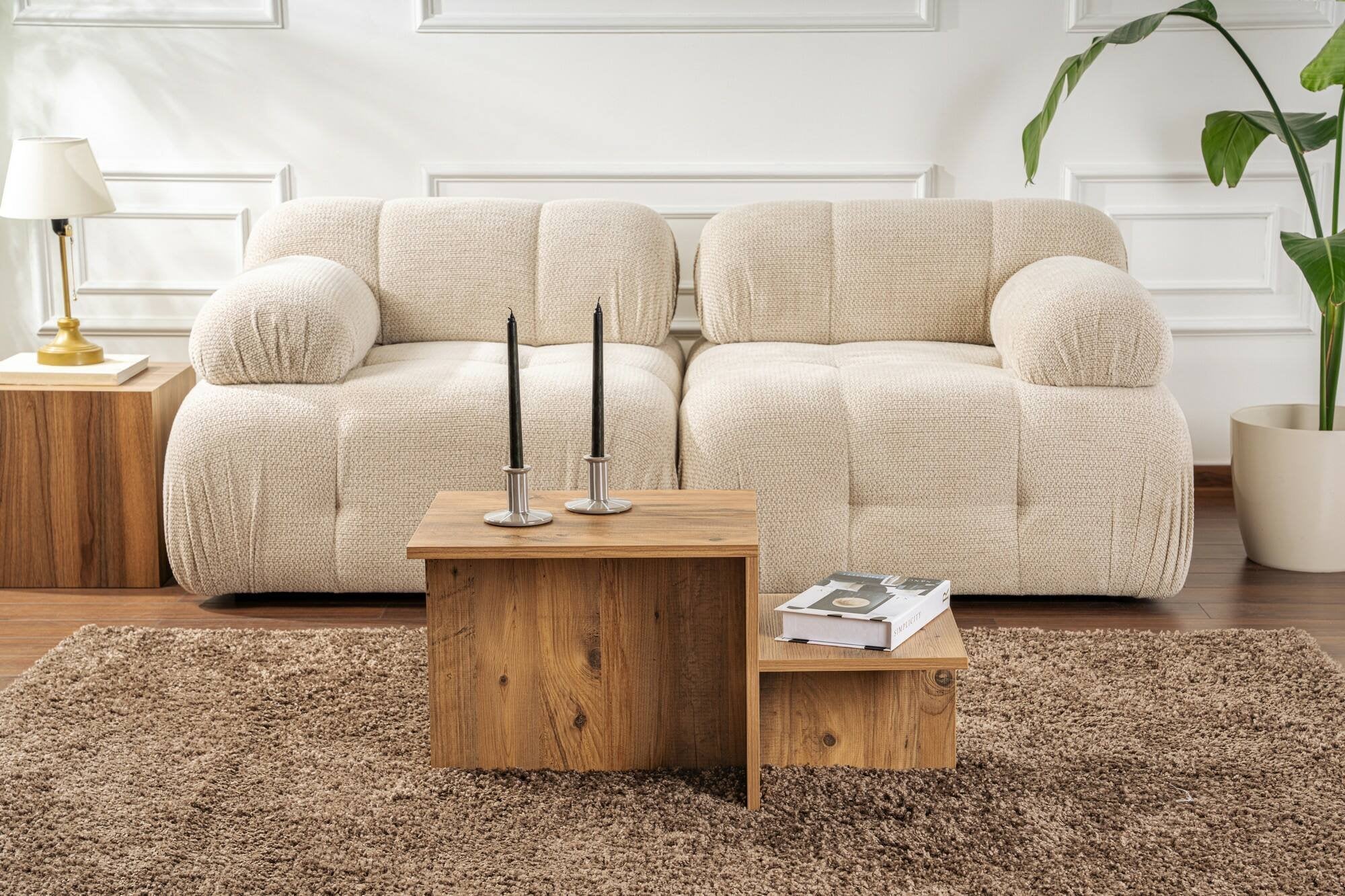 Tavolino da salotto Varian, Tavolo basso da caffè, Portariviste per divano, Ripiano da soggiorno, 80x40 h40 cm, Pino