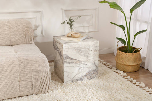 Tavolino da salotto Imogen, Tavolo basso da caffè, Portariviste per divano, Ripiano da soggiorno, 45x45 h50 cm, Marmo