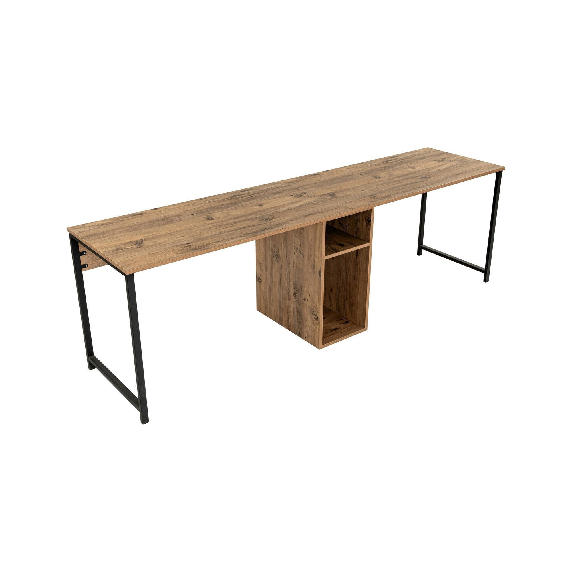 Scrivania Violet, Scrittoio multiuso, Tavolo per ufficio porta PC, Piano di lavoro, 240x60 h74 cm, Pino e Nero