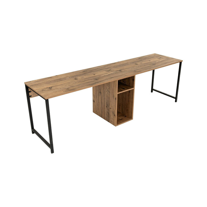 Scrivania Violet, Scrittoio multiuso, Tavolo per ufficio porta PC, Piano di lavoro, 240x60 h74 cm, Pino e Nero