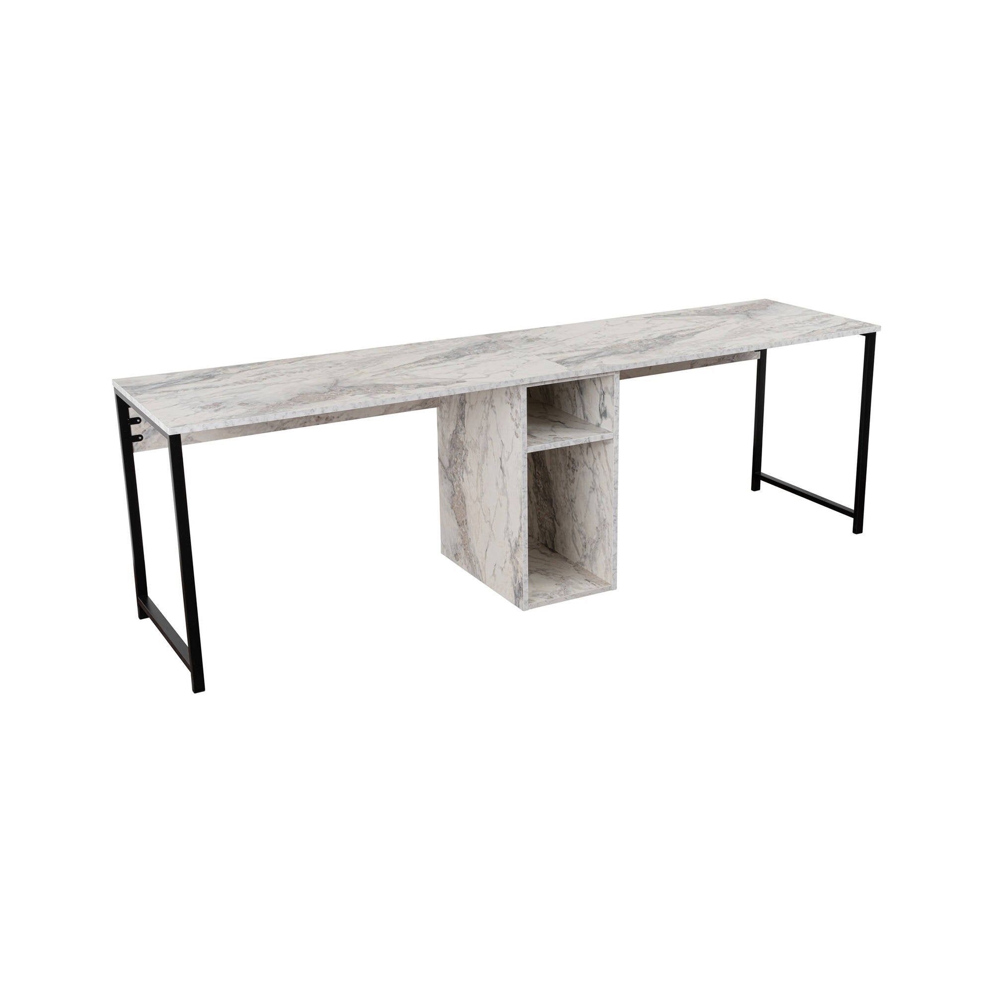 Scrivania Violet, Scrittoio multiuso, Tavolo per ufficio porta PC, Piano di lavoro, 240x60 h74 cm, Marmo e Nero