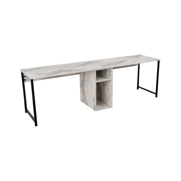 Scrivania Violet, Scrittoio multiuso, Tavolo per ufficio porta PC, Piano di lavoro, 240x60 h74 cm, Marmo e Nero