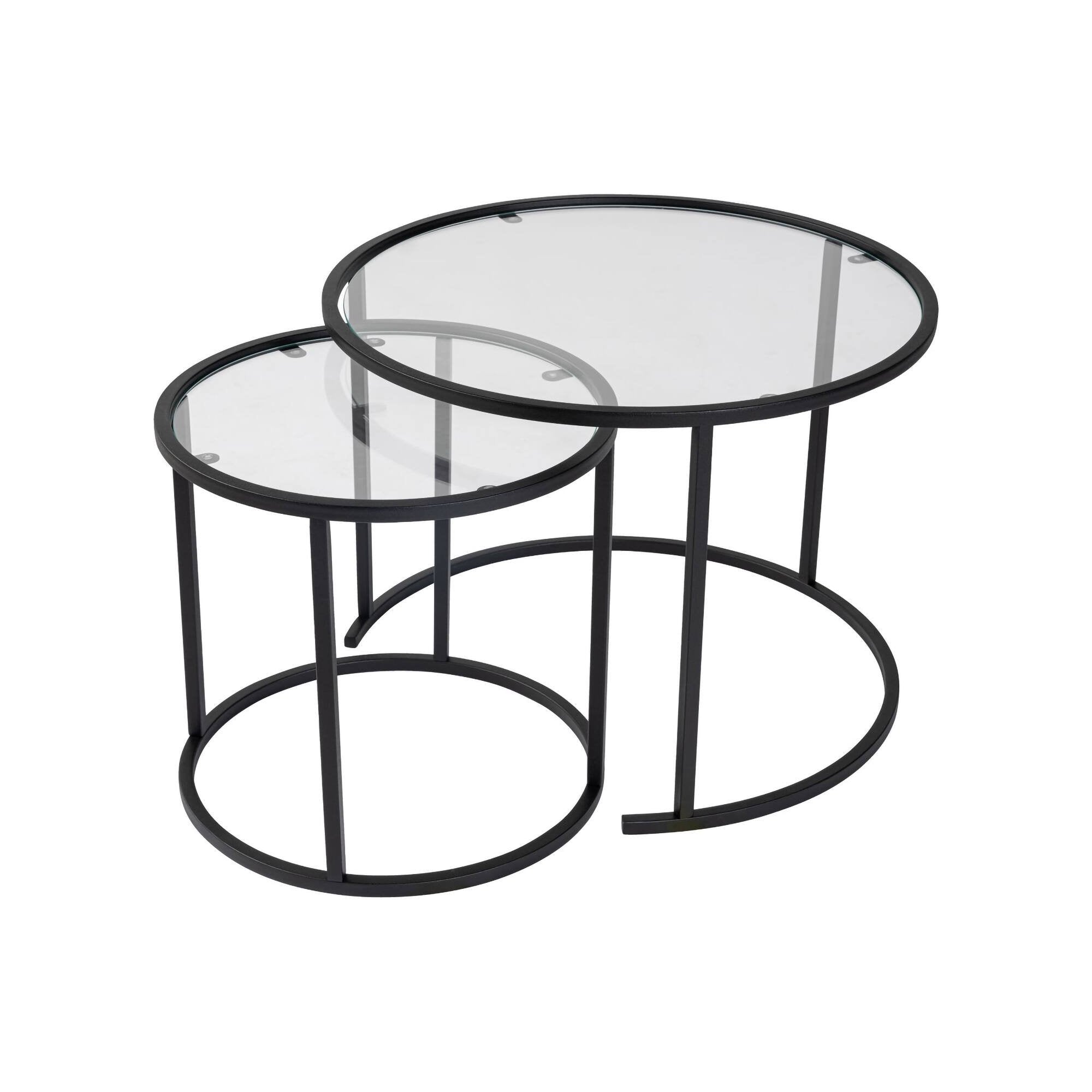 Set di 2 tavolini da salotto Xaden, Tavolo basso da caffè, Portariviste per divano, Ripiano da soggiorno, 60x60 h43 cm, Nero e Trasparente