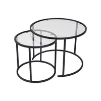 Set di 2 tavolini da salotto Xaden, Tavolo basso da caffè, Portariviste per divano, Ripiano da soggiorno, 60x60 h43 cm, Nero e Trasparente