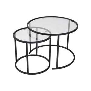 Set di 2 tavolini da salotto Xaden, Tavolo basso da caffè, Portariviste per divano, Ripiano da soggiorno, 60x60 h43 cm, Nero e Trasparente