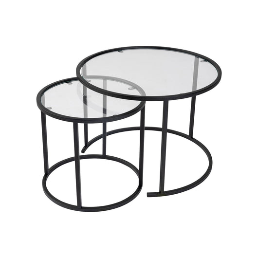 Set di 2 tavolini da salotto Xaden, Tavolo basso da caffè, Portariviste per divano, Ripiano da soggiorno, 60x60 h43 cm, Nero e Trasparente