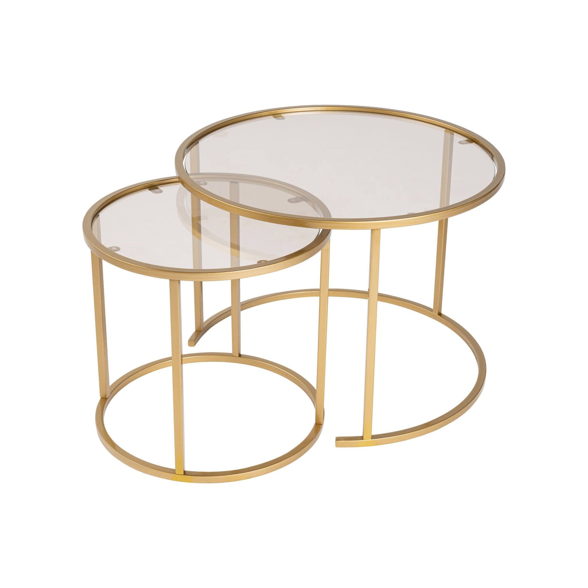 Set di 2 tavolini da salotto Xaden, Tavolo basso da caffè, Portariviste per divano, Ripiano da soggiorno, 60x60 h43 cm, Oro e Bronzo